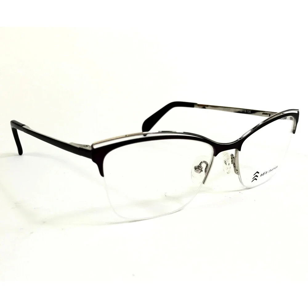 Adin Thomas Eyeglasses Frames AT-426 C3 Purple Silver Cat Eye Half Rim 52-16-135